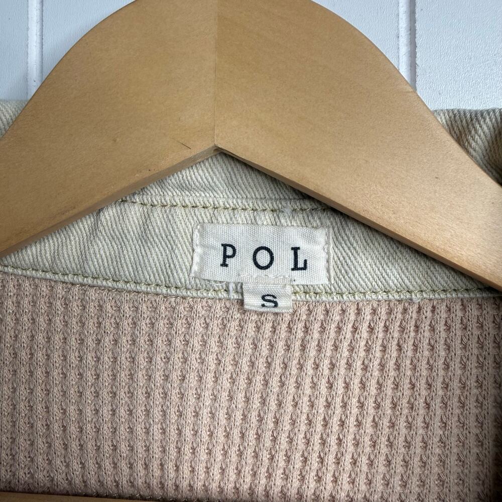 POL patchwork shacket crochet distressed button d… - image 6